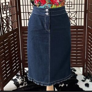 Lafayette 148 New York Denim Pencil Skirt Ruffle Hem Stretch Sz 8